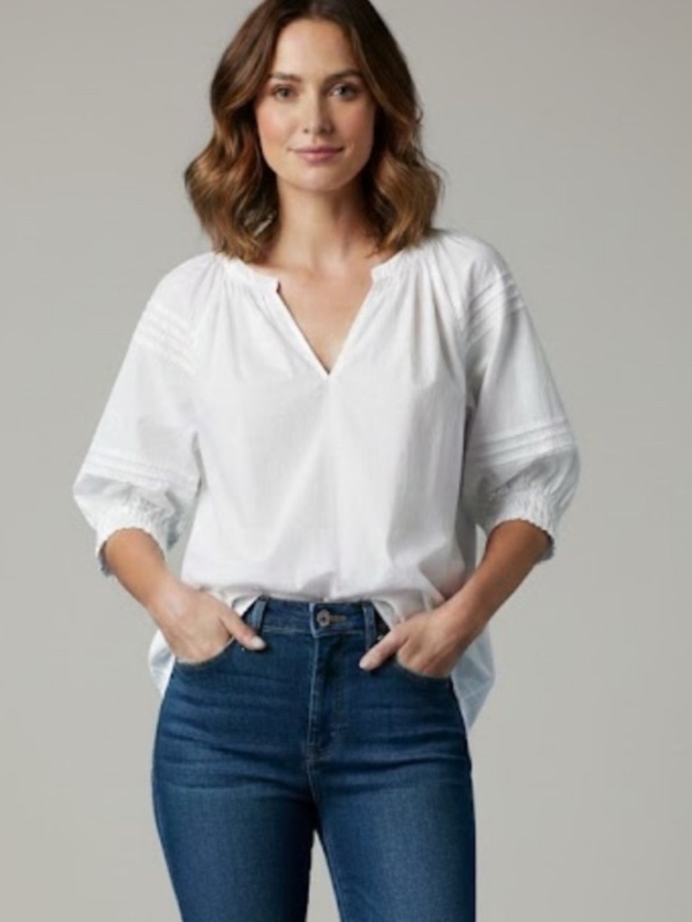 Chico’s White Split-Neck Peasant Blouse - Women Size 16